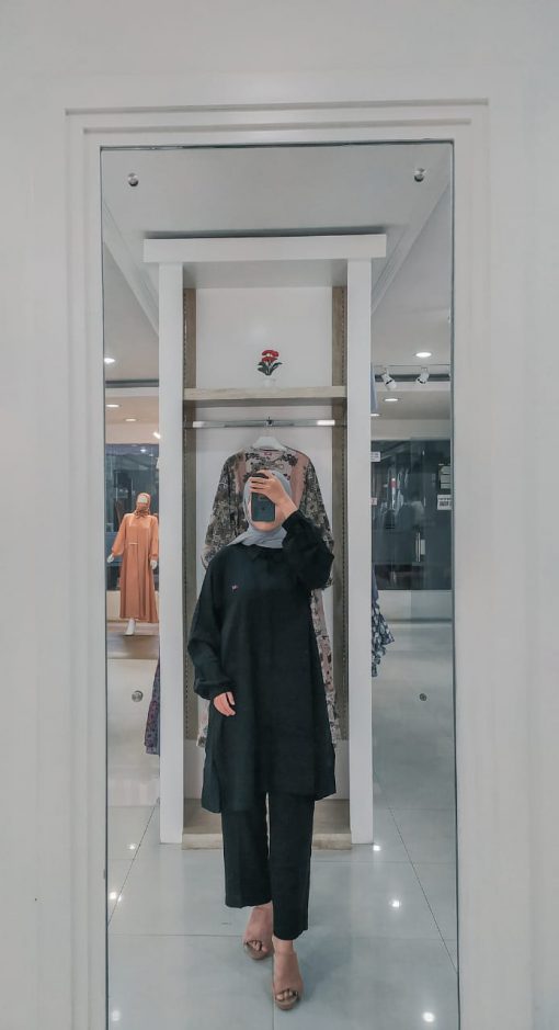 Baju Muslim Casual - Munia Set Tunik - Delia Hijab Hitam